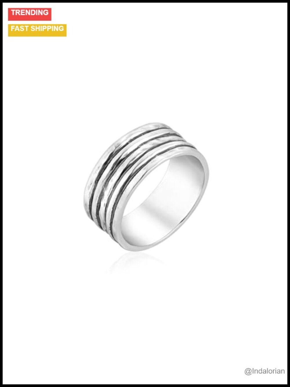 Solid 925 Sterling Silver Ribbed Band Ring Wide Textured Oxidized Statement